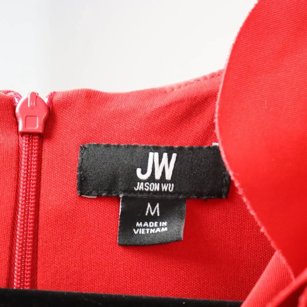 JW Jason Wu Sheath Dress M‎ Red Womens Rosette Ruffle Sleeveless
